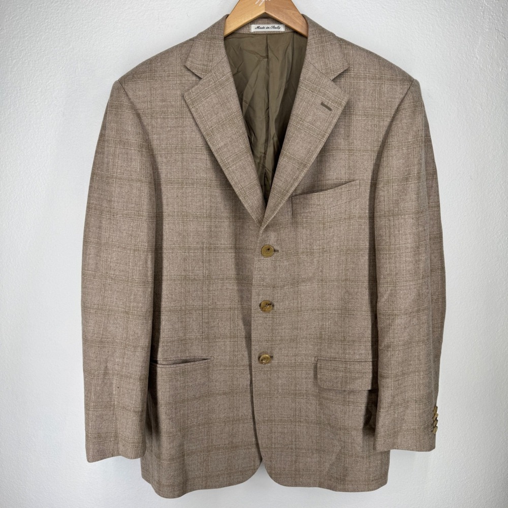 Pal Zileri Mens Blazer Jacket‎ 100% Wool Plaid Made in Italy Size 40L Tan